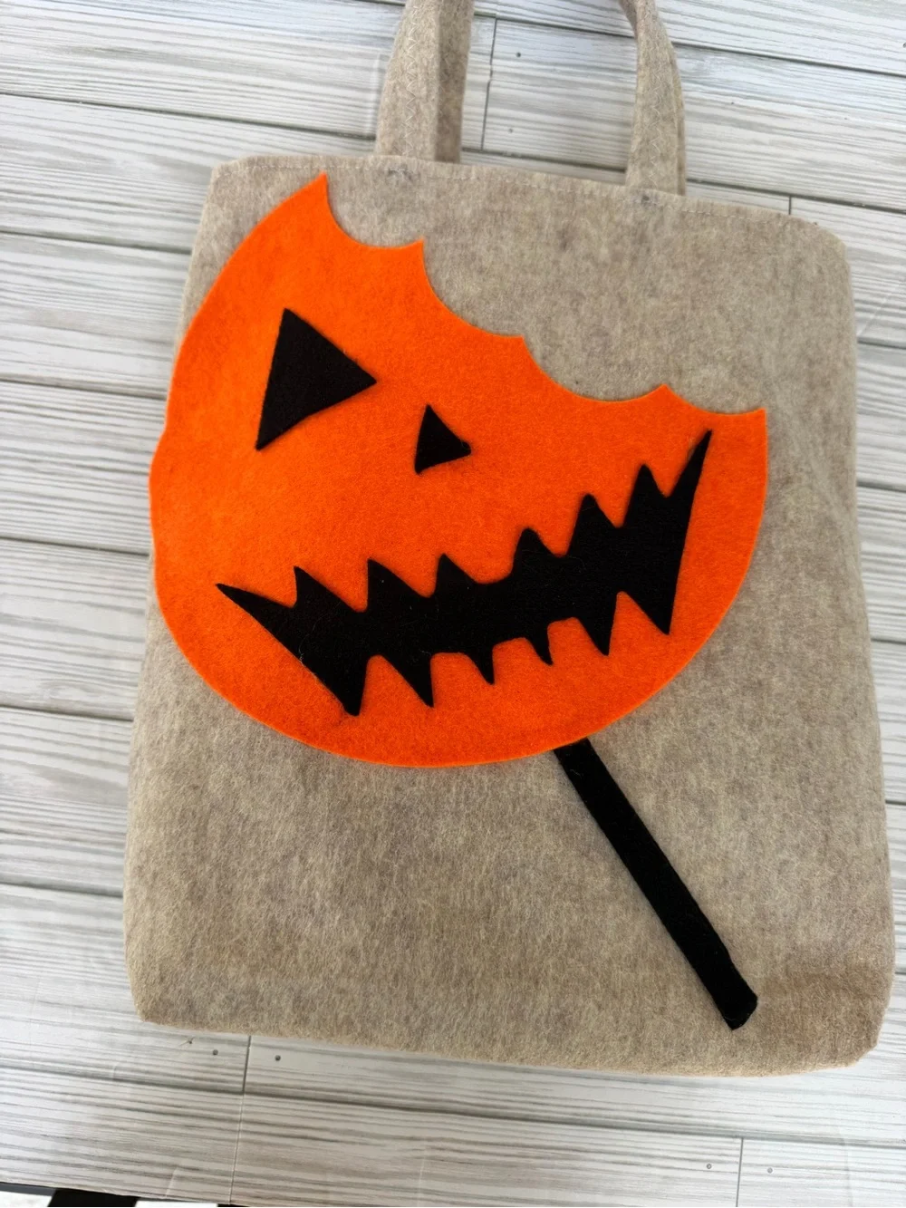 Kids Halloween Sam Treat felt Tote Bag - Orange Felt Jack-O'-Lantern/
